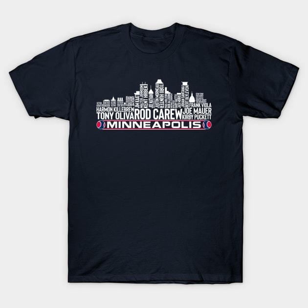 Minnesota Baseball Team All Time Legends, Minneapolis City Skyline T-Shirt by Legend Skyline